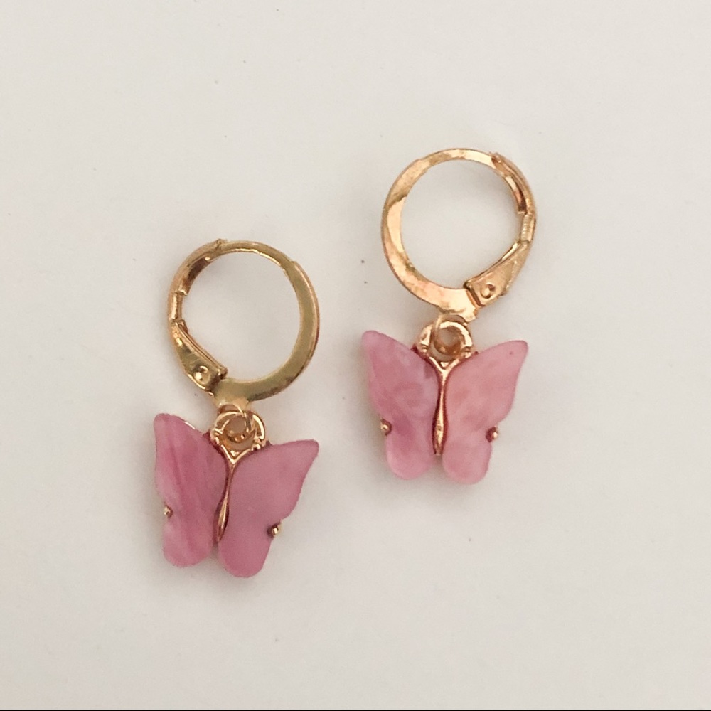 Dark Pink Butterfly Huggie Earrings